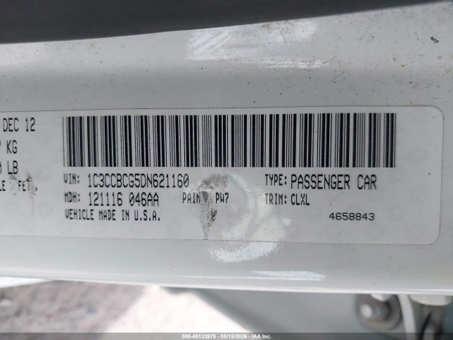 2013 Chrysler 200 Limited მანქანა იყიდება აუქციონზე, vin: 1C3CCBCG5DN621160, აუქციონის ნომერი: 45133975