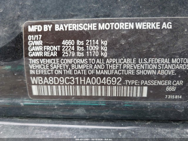 Продаж на аукціоні авто 2017 Bmw 330i Xdrive, vin: WBA8D9C31HA004692, номер лоту: 45133991