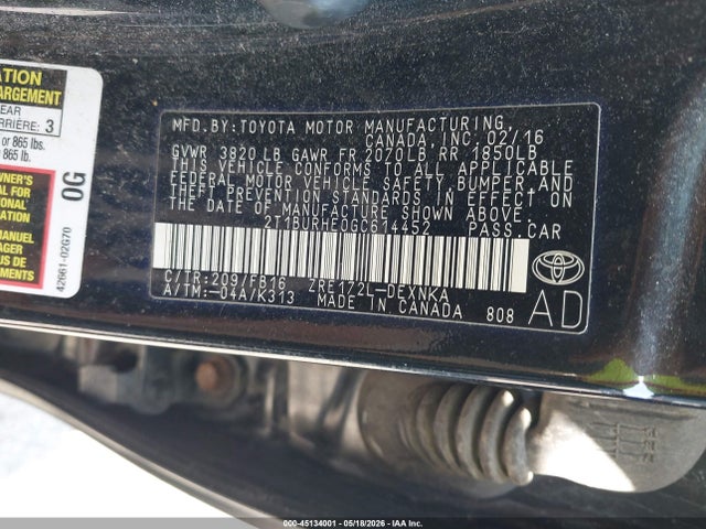 2T1BURHE0GC614452 Toyota COROLLA LE