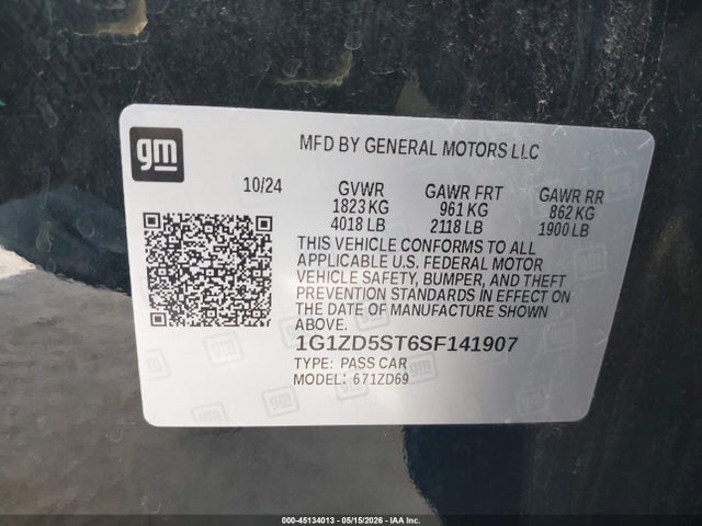 2025 Chevrolet Malibu Fwd 1lt მანქანა იყიდება აუქციონზე, vin: 1G1ZD5ST6SF141907, აუქციონის ნომერი: 45134013