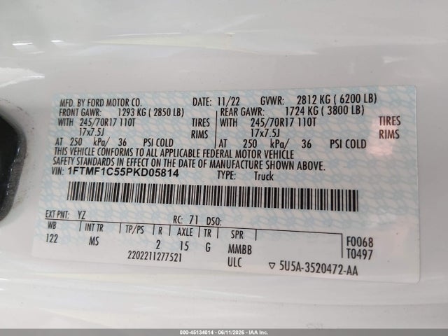 Aukcja sprzedaży 2023 Ford F-150 Xlt, vin: 1FTMF1C55PKD05814, numer aukcji: 45134014