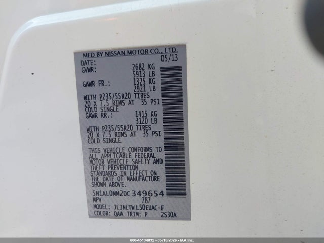 Продаж на аукціоні авто 2013 Infiniti Jx35, vin: 5N1AL0MM2DC349654, номер лоту: 45134032