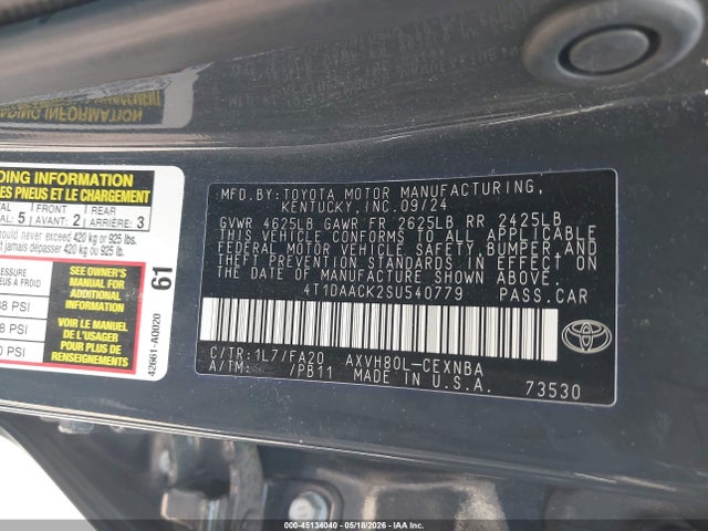 Продаж на аукціоні авто 2025 Toyota Camry Le, vin: 4T1DAACK2SU540779, номер лоту: 45134040