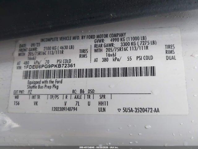 Aukcja sprzedaży 2023 Ford Transit-350 Cutaway, vin: 1FDEU6PG9PKB72361, numer aukcji: 45134048