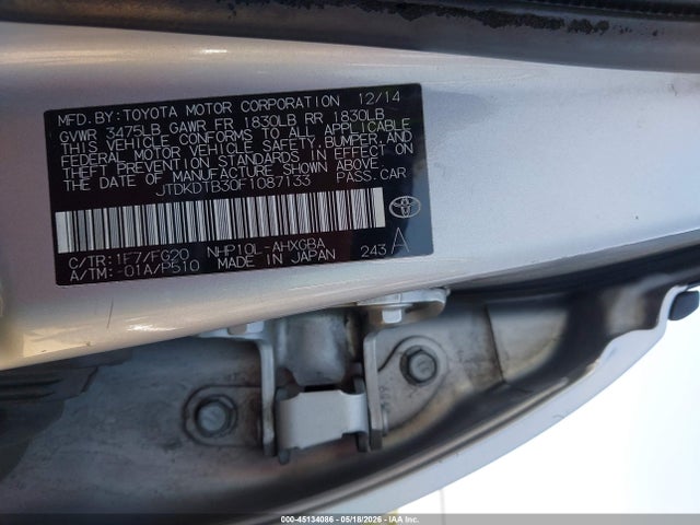 Aukcja sprzedaży 2015 Toyota Prius C Three, vin: JTDKDTB30F1087133, numer aukcji: 45134086