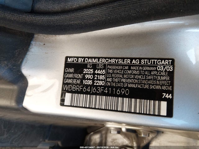 2003 Mercedes-benz C 320 Sport მანქანა იყიდება აუქციონზე, vin: WDBRF64J63F411690, აუქციონის ნომერი: 45134087