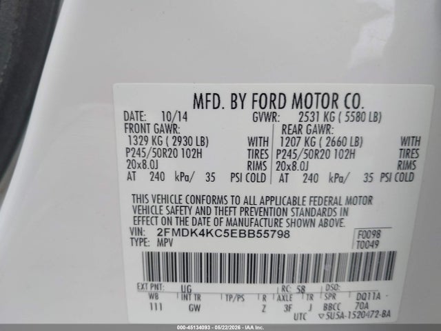 Ford Edge Limited 2014 2FMDK4KC5EBB55798 Image 9