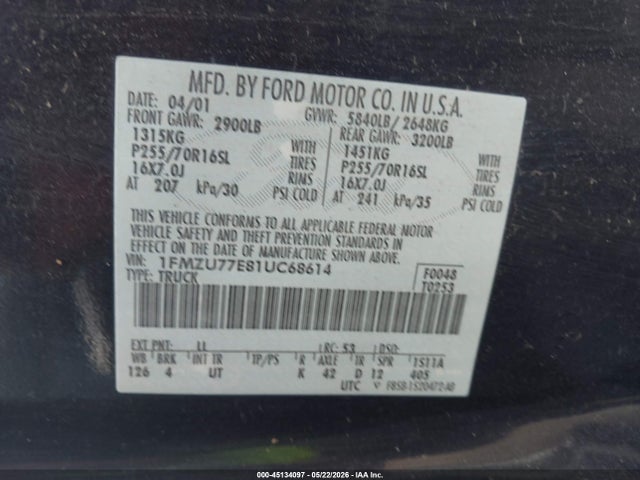 Продажа на аукционе авто 2001 Ford Explorer Sport Trac, vin: 1FMZU77E81UC68614, номер лота: 45134097