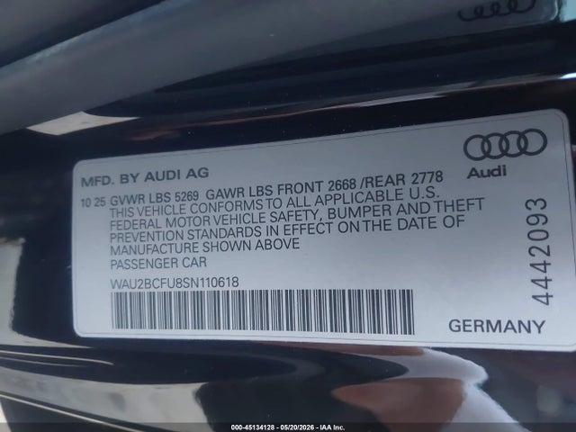 WAU2BCFU8SN110618 Audi All-new A5 Premium Plus Tfsi Quattro S Tronic