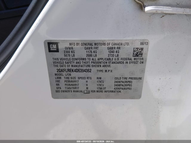 Продаж на аукціоні авто 2013 Gmc Terrain Sle-1, vin: 2GKFLREK4D6394362, номер лоту: 45134133