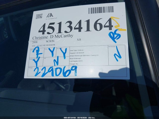 45134164 :رقم المزاد ، JTLKE50E181004698 vin ، 2008 Scion Xb مزاد بيع