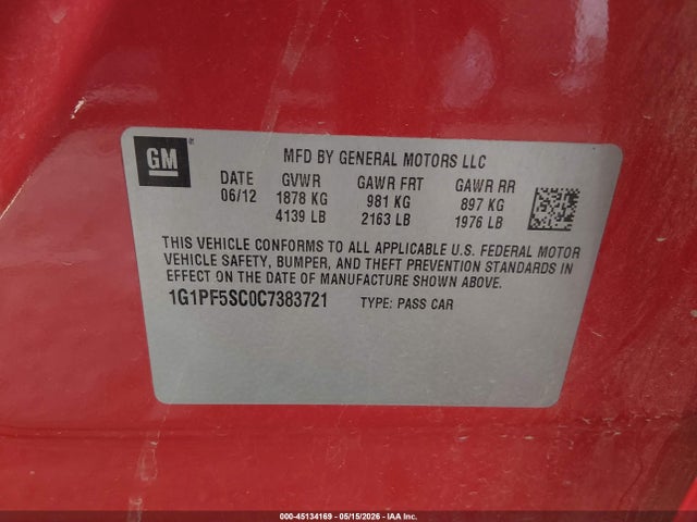 Продаж на аукціоні авто 2012 Chevrolet Cruze 1lt, vin: 1G1PF5SC0C7383721, номер лоту: 45134169