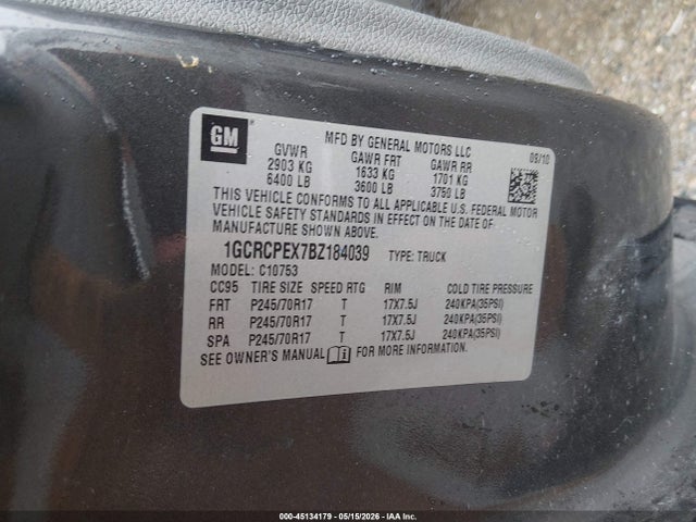 2011 Chevrolet Silverado 1500 Work Truck მანქანა იყიდება აუქციონზე, vin: 1GCRCPEX7BZ184039, აუქციონის ნომერი: 45134179