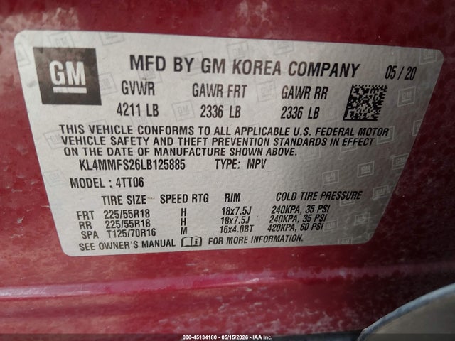 Aukcja sprzedaży 2020 Buick Encore Gx Fwd Essence, vin: KL4MMFS26LB125885, numer aukcji: 45134180