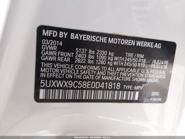 5UXWX9C58E0D41818 BMW X3 Xdrive28i