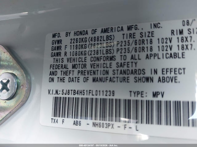 Aukcja sprzedaży 2015 Acura Rdx, vin: 5J8TB4H51FL011239, numer aukcji: 45134197