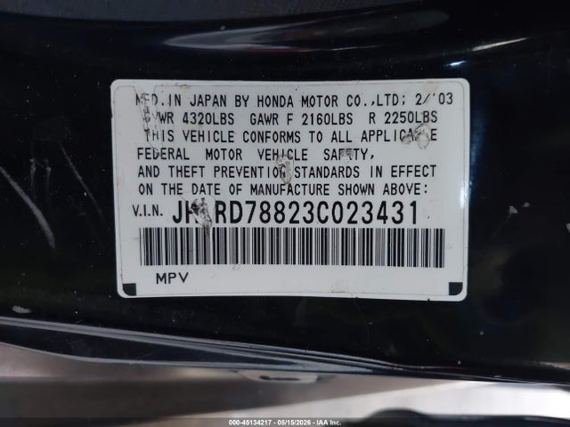 Продаж на аукціоні авто 2003 Honda Cr-v Ex, vin: JHLRD78823C023431, номер лоту: 45134217