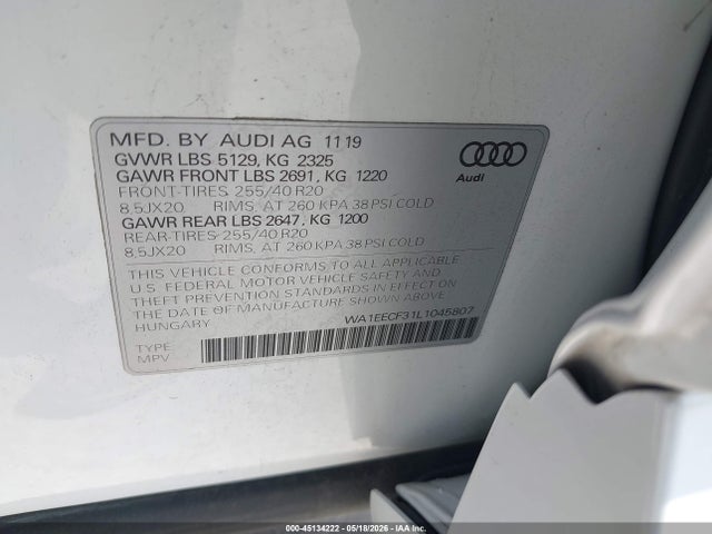 Aukcja sprzedaży 2020 Audi Q3 Premium Plus 45 Tfsi S Line Quattro Tiptronic, vin: WA1EECF31L1045807, numer aukcji: 45134222