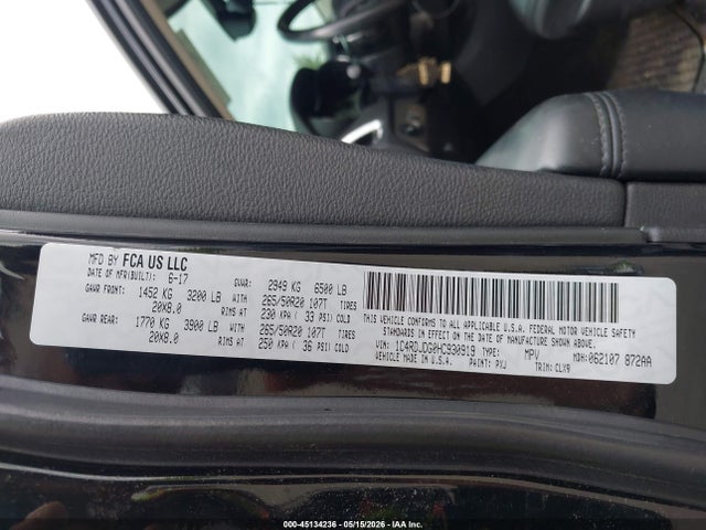 45134236 :رقم المزاد ، 1C4RDJDG0HC930919 vin ، 2017 Dodge Durango Gt Awd مزاد بيع