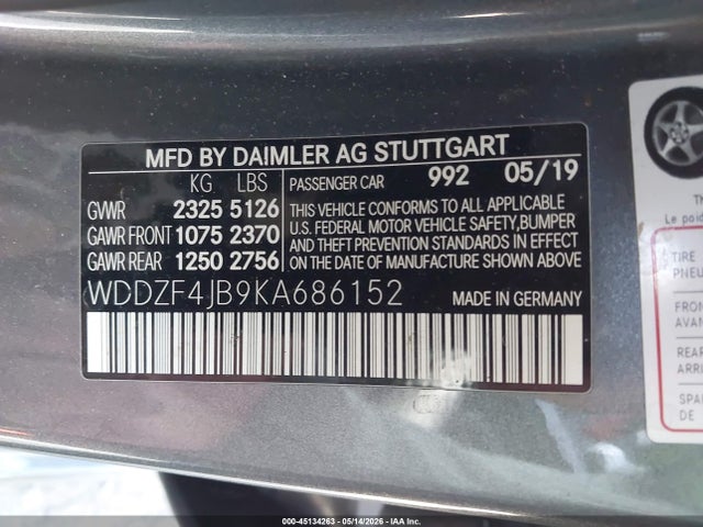 Aukcja sprzedaży 2019 Mercedes-benz E 300, vin: WDDZF4JB9KA686152, numer aukcji: 45134263
