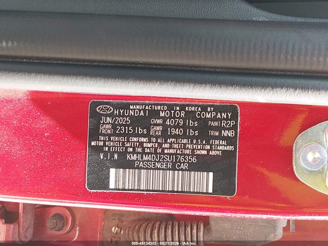 KMHLM4DJ2SU176356 Hyundai Elantra Hybrid Sel Sport