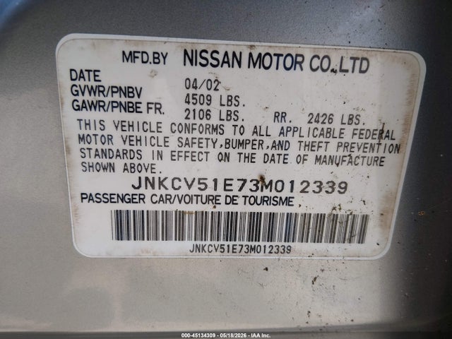 2003 Infiniti G35 Base W/6 Speed Manual მანქანა იყიდება აუქციონზე, vin: JNKCV51E73M012339, აუქციონის ნომერი: 45134309
