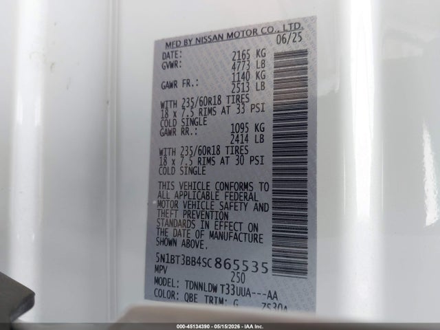 2025 Nissan Rogue Sv Intelligent Awd მანქანა იყიდება აუქციონზე, vin: 5N1BT3BB4SC865535, აუქციონის ნომერი: 45134390