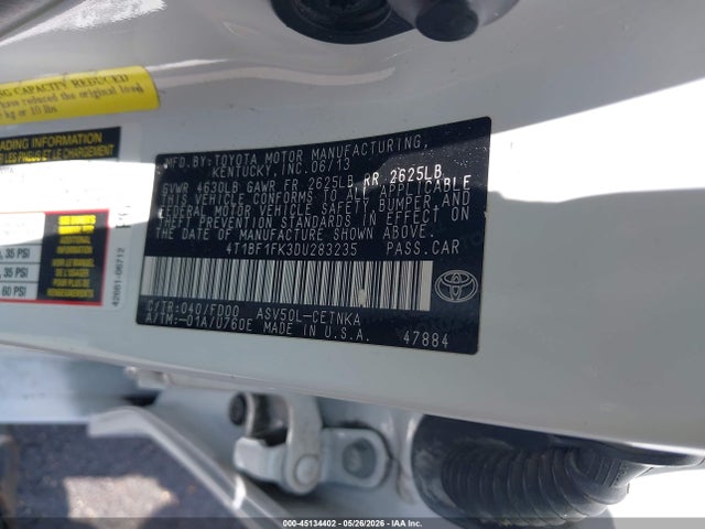 Aukcja sprzedaży 2013 Toyota Camry Le, vin: 4T1BF1FK3DU283235, numer aukcji: 45134402