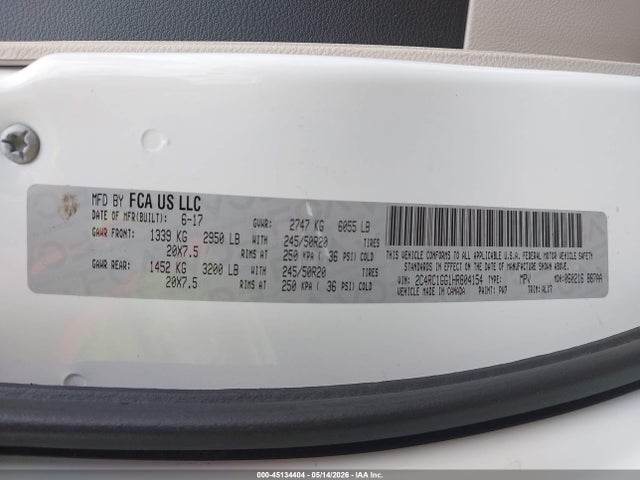 Продажа на аукционе авто 2017 Chrysler Pacifica Limited, vin: 2C4RC1GG1HR804154, номер лота: 45134404
