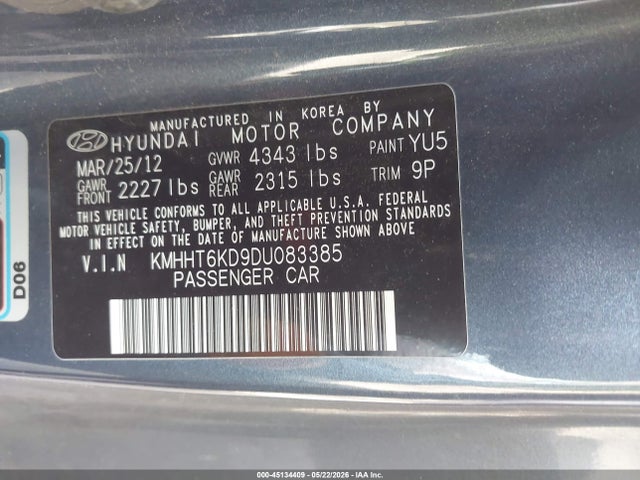 Aukcja sprzedaży 2013 Hyundai Genesis 2.0t Premium, vin: KMHHT6KD9DU083385, numer aukcji: 45134409