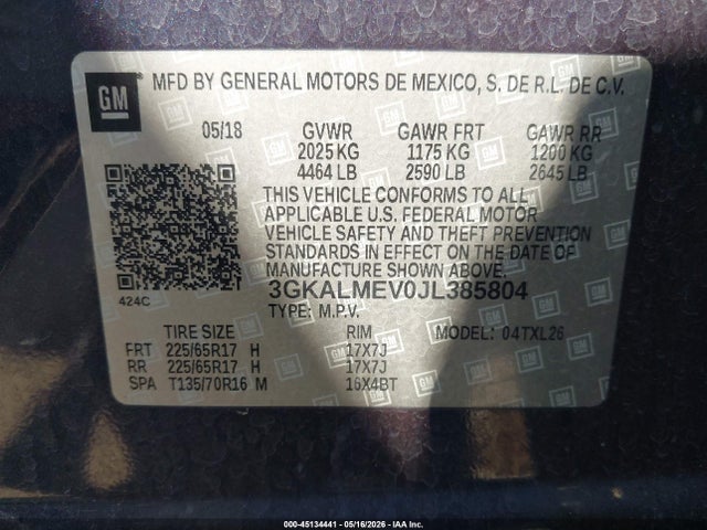 45134441 :رقم المزاد ، 3GKALMEV0JL385804 vin ، 2018 Gmc Terrain Sle مزاد بيع