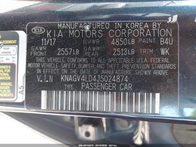 Aukcja sprzedaży 2018 Kia Optima Plug-in Hybrid Ex, vin: KNAGV4LD4J5024874, numer aukcji: 45134470
