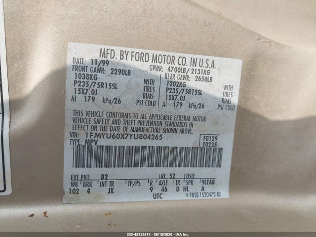 Продаж на аукціоні авто 2000 Ford Explorer Sport, vin: 1FMYU60X7YUB04265, номер лоту: 45134474