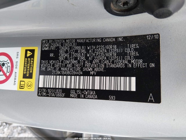 Продаж на аукціоні авто 2011 Lexus Rx 350, vin: 2T2BK1BA9BC094494, номер лоту: 45134497