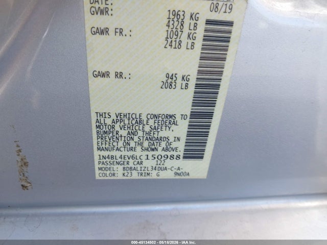 1N4BL4EV6LC150988 Nissan Altima Sl Fwd