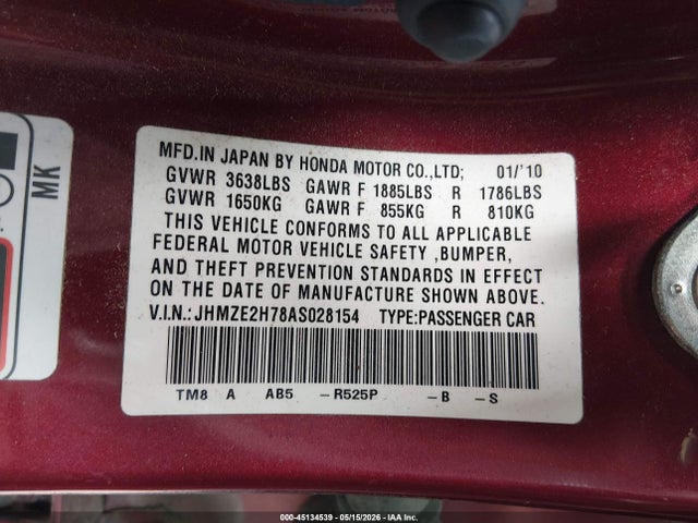 Продаж на аукціоні авто 2010 Honda Insight Ex, vin: JHMZE2H78AS028154, номер лоту: 45134539