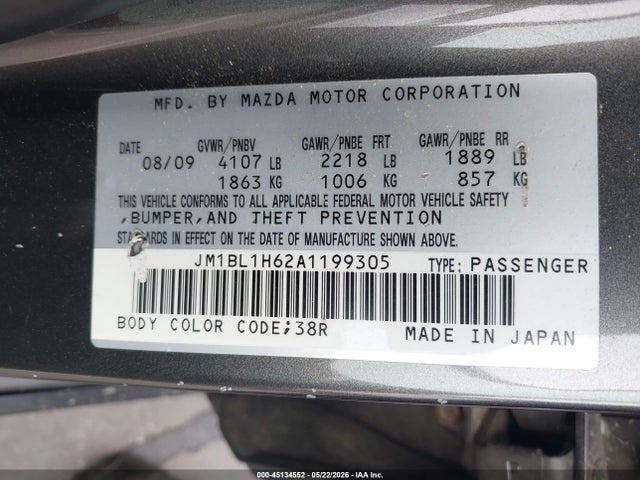 2010 Mazda Mazda3 S Grand Touring მანქანა იყიდება აუქციონზე, vin: JM1BL1H62A1199305, აუქციონის ნომერი: 45134552
