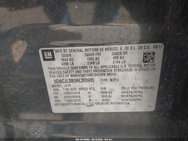 Chevrolet Trax Lt 2017 3GNCJLSB0HL283905 Image 9