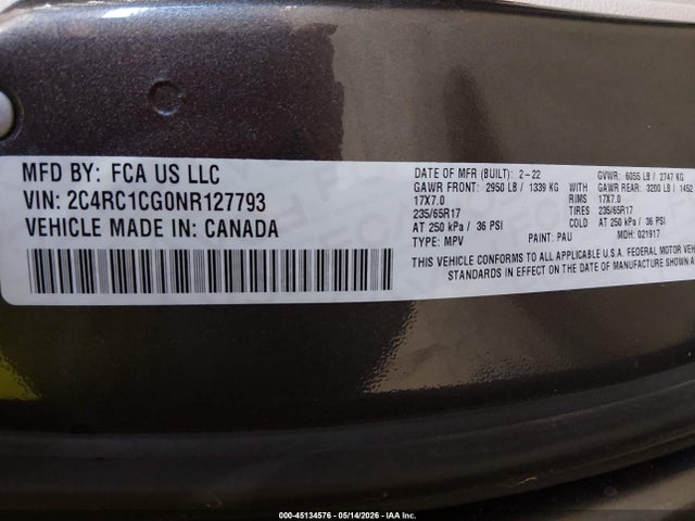 Продаж на аукціоні авто 2022 Chrysler Voyager Lx, vin: 2C4RC1CG0NR127793, номер лоту: 45134576