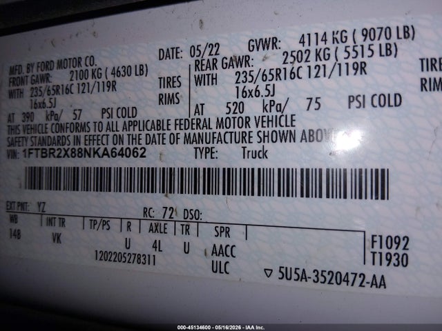 1FTBR2X88NKA64062 Ford Transit-250