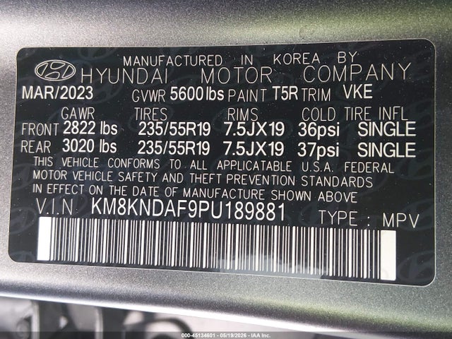 2023 Hyundai Ioniq 5 Sel მანქანა იყიდება აუქციონზე, vin: KM8KNDAF9PU189881, აუქციონის ნომერი: 45134601