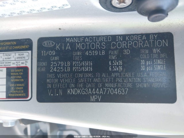 Aukcja sprzedaży 2010 Kia Sportage Lx, vin: KNDKG3A44A7704637, numer aukcji: 45134611
