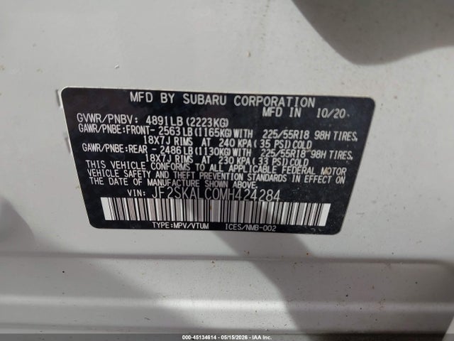 Auction sale of the 2021 Subaru Forester Sport, vin: JF2SKALC0MH424284, lot number: 45134614
