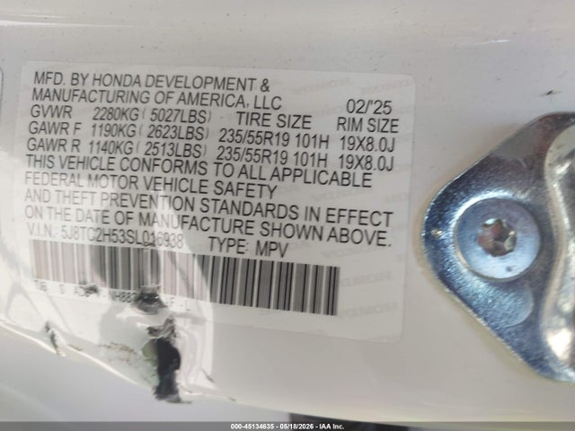 Aukcja sprzedaży 2025 Acura Rdx Technology, vin: 5J8TC2H53SL016938, numer aukcji: 45134635