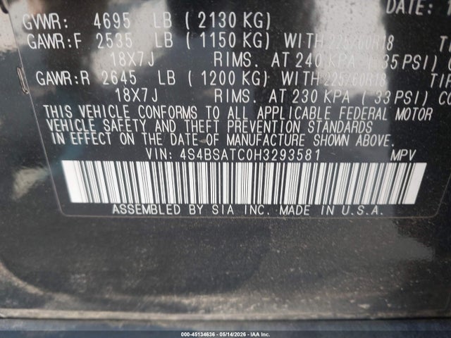 4S4BSATC0H3293581 Subaru Outback 2.5i Touring
