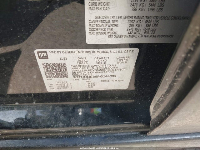 Продажа на аукционе авто 2023 Gmc Sierra 1500 4wd  Short Box Sle, vin: 3GTUUBE89PG144393, номер лота: 45134652