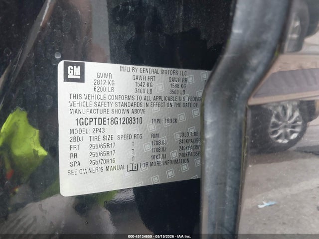 45134659 :رقم المزاد ، 1GCPTDE18G1208310 vin ، 2016 Chevrolet Colorado Z71 مزاد بيع