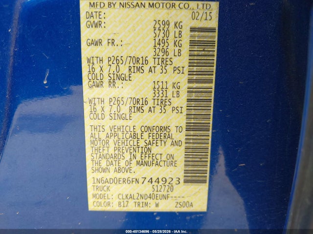 Nissan Frontier Sv 2015 1N6AD0ER6FN744923 Image 9