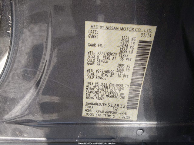 Nissan Titan Sl 2014 1N6BA0ED2EN512612 Image 9