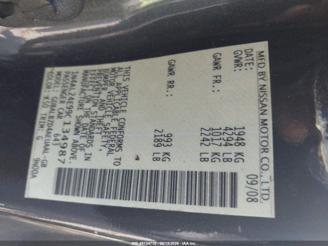 Aukcja sprzedaży 2009 Nissan Altima 2.5 S, vin: 1N4AL24E99C134987, numer aukcji: 45134710
